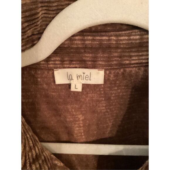 La Miel Corduroy Jacket Shacket Sz L Frayed Hem Coffee - Picture 3 of 9
